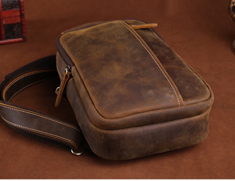 For You Leather LB95 กระเป๋าคาดอก ผู้ชาย หนังแท้ นูบัค (น้ำตาล) LB95