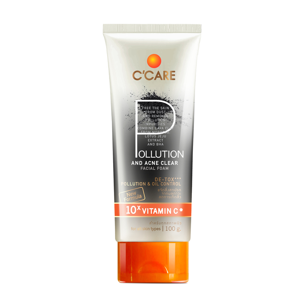 C'CARE Pollution and Acne Clear Facial Foam (100g) โฟมล้างหน้า ขจัดสิ่งสกปรกจากมลภาวะ ลดการเกิดสิว