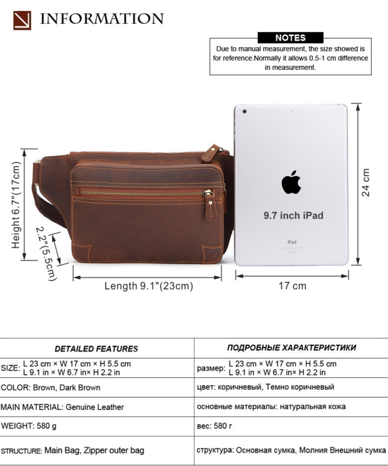 For You Leather LB45 กระเป๋าคาดอก คาดเอว ผู้ชาย หนังแท้ นูบัค ใบใหญ่ LB45