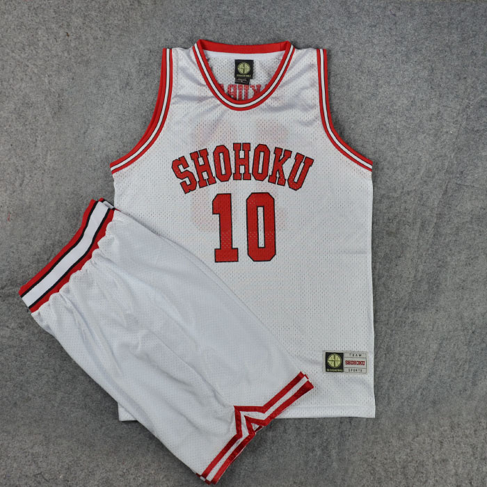 Slam Dunk - เสื้อ+กางเกง ซากุรางิ ฮานามิจิ เบอร์ 10 จากทีมโชโฮคุ สีขาว