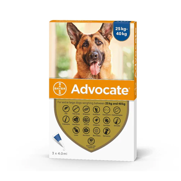 Advocate สุนัขน้ำหนัก 25-40 Kg 4.0 ml (สีน้ำเงิน) **ราคาต่อ1หลอด**