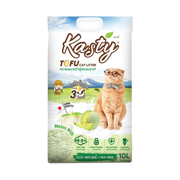 PPP Kasty ทรายเต้าหู้ธรรมชาติ กลิ่นนมเมล่อน 10 ลิตร 4.54 Kg