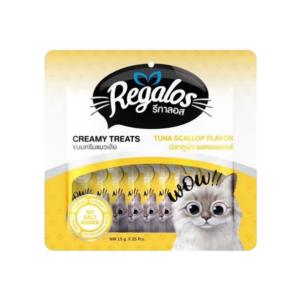 Nautilus Regalos PP0151T/55002 แมวเลีย รสปลาทูน่า รสหอยเชลล์ 15 กรัม แพค 25 ชิ้น(เหลือง)