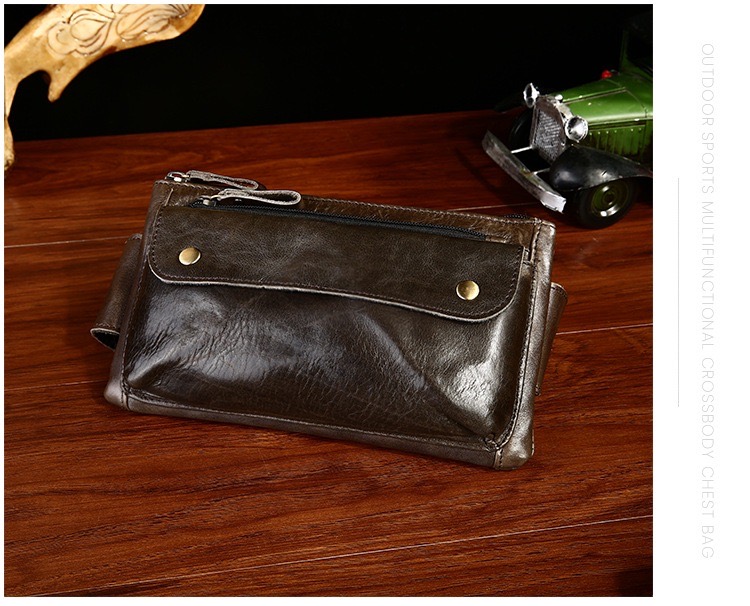 For You Leather LB34 กระเป๋าคาดเอว/คาดอก ผู้ชาย หนังแท้ ฝาพับกระดุมแม่เหล็ก รุ่นตัวล็อคหัวทองเหลือง LB34