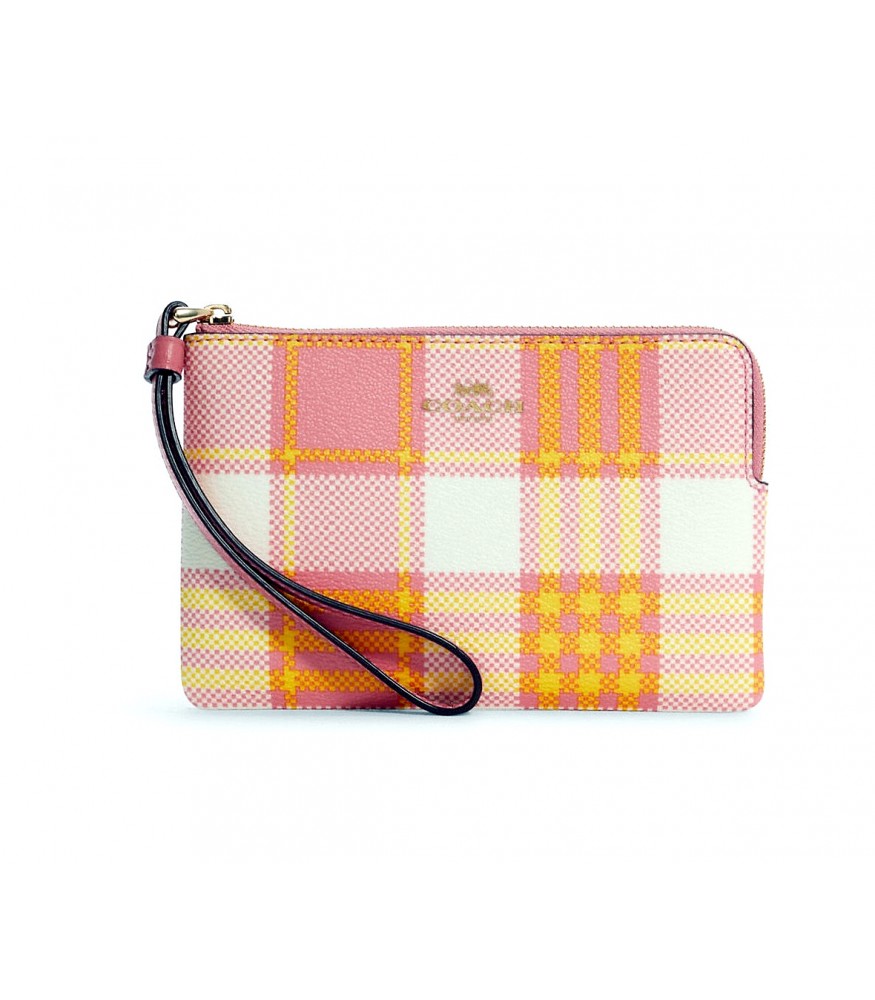 กระเป๋าคล้องมือ COACH C8683 CORNER ZIP WRISTLET WITH GARDEN PLAID PRINT (IMTVT)[C8683IMTVT]