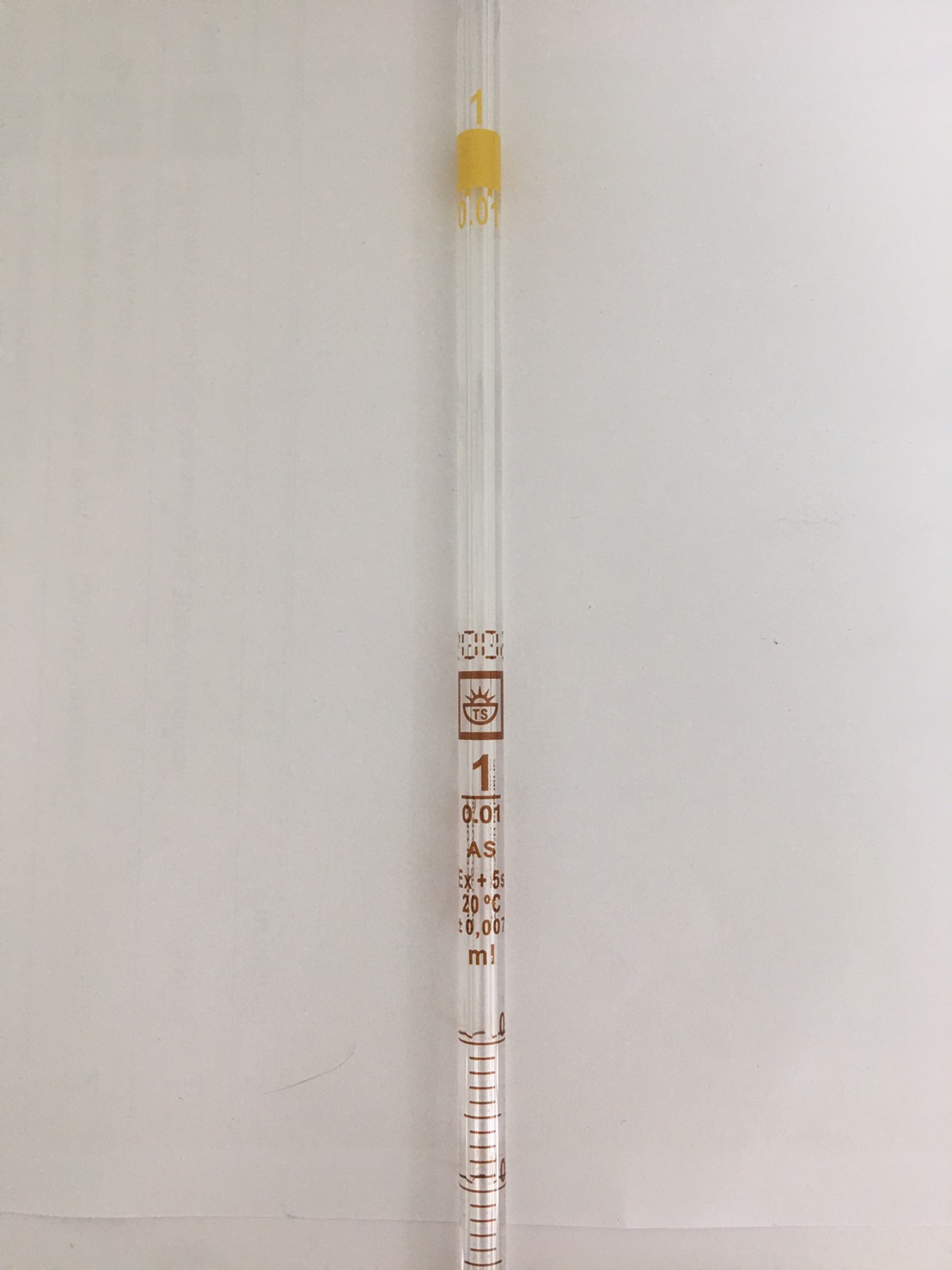 ปิเปตแก้วมีขีดปริมาตร 1 ml Graduated Pipette Class AS "Qualicolor" Czech