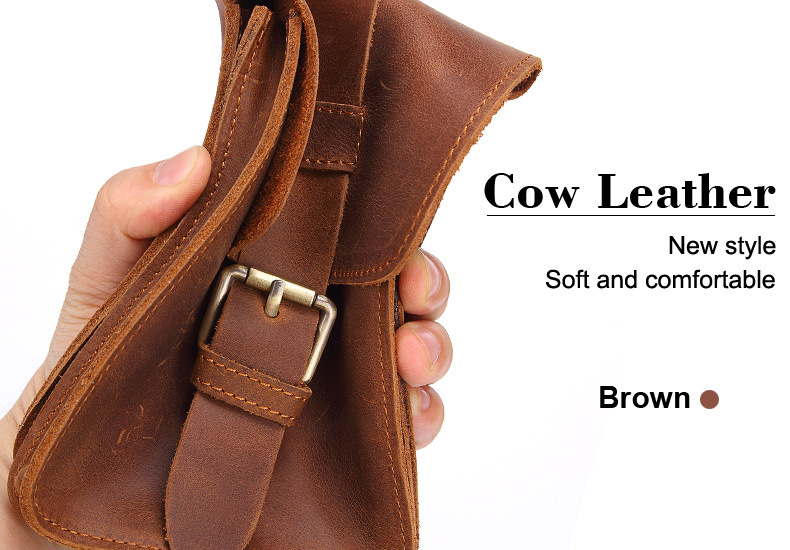 For You Leather LB62 กระเป๋าคาดเอว กระเป๋าคาดเข็มขัด กระเป๋าใส่มือถือ หนังแท้ ทรงตั้ง (น้ำตาล) LB62