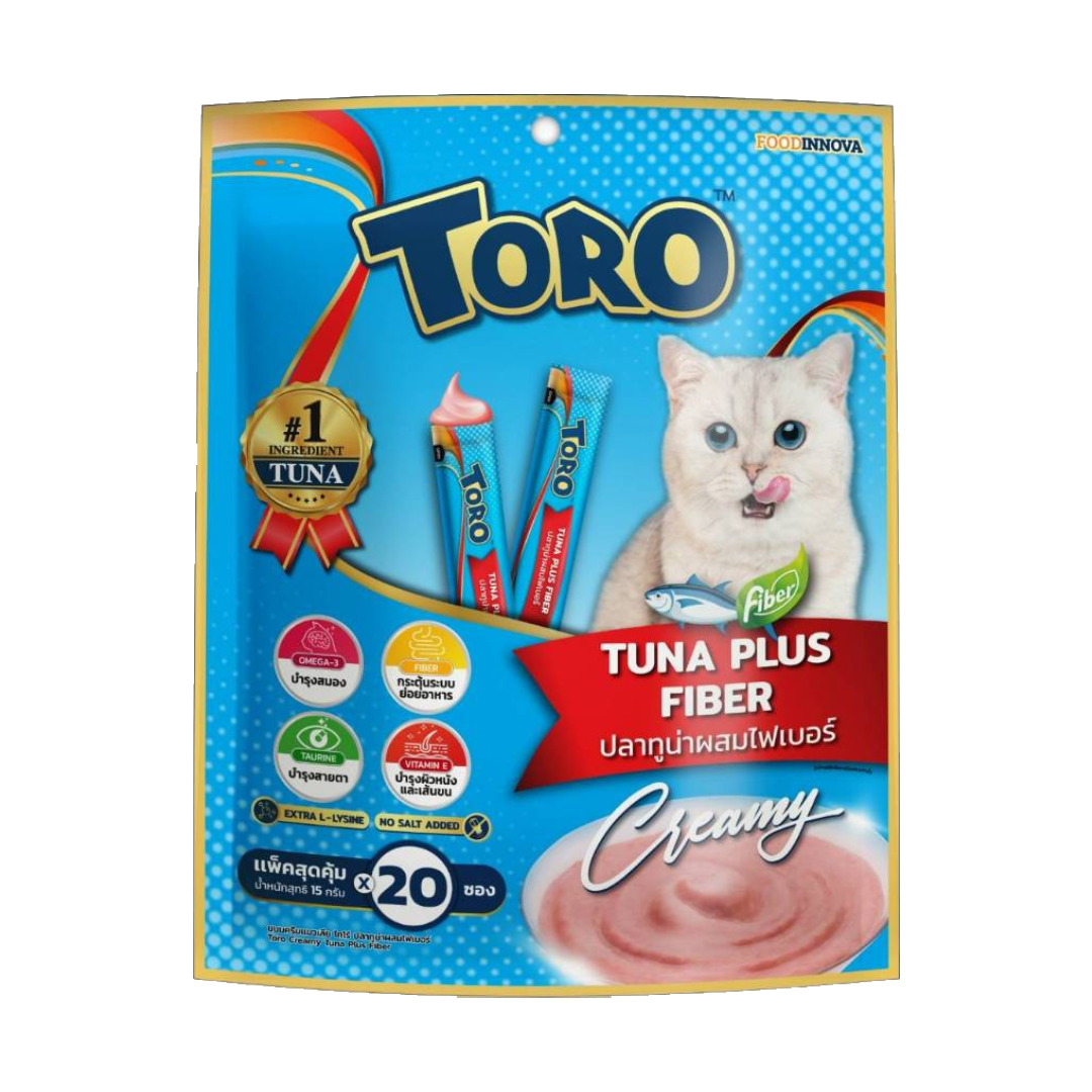 Toro แมวเลีย - ปลาทูน่าผสมไฟเบอร์ (ฟ้า) **แพค 20 ซอง