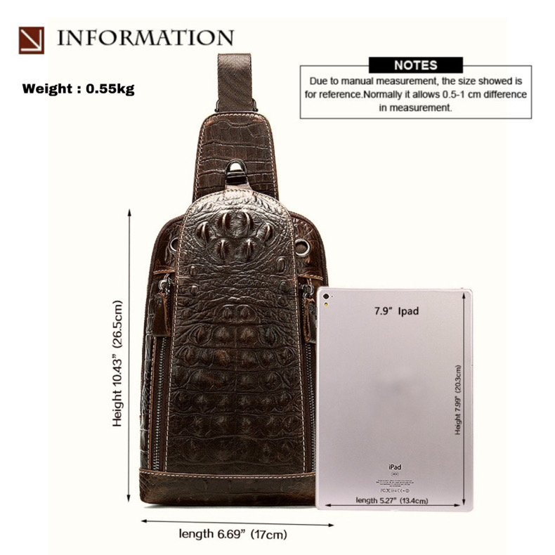 For You Leather LB40 กระเป๋าคาดอก กระเป๋าสะพายพาดลำตัว แบบไหล่ หนังแท้ ลายหนังจระเข้ (น้ำตาล) LB40