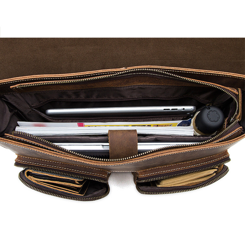 For You Leather LB56 กระเป๋าถือผู้ชายหนังแท้ กระเป๋าเอกสาร กระเป๋าโน๊ตบุ๊ค (น้ำตาล) LB56