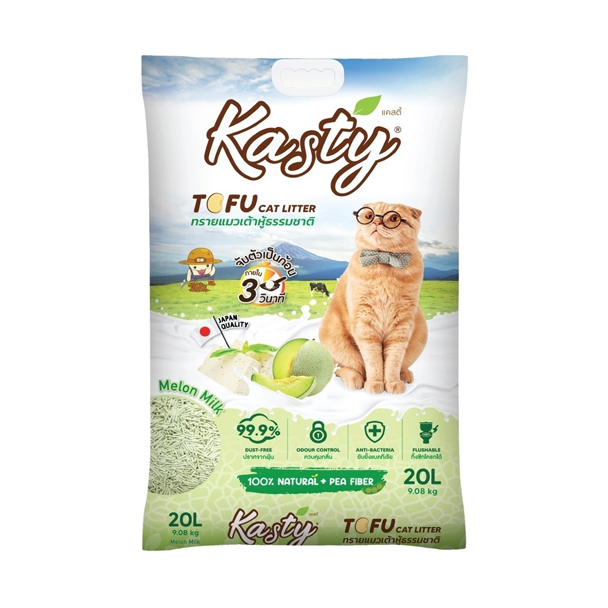 PPP Kasty ทรายเต้าหู้ธรรมชาติ กลิ่นนมเมล่อน 20 ลิตร 9.08 Kg
