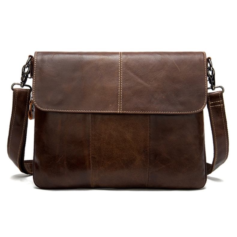 For You Leather LB09 กระเป๋าสะพายข้าง ใส่เอกสาร กระเป๋าแล็ปท็อป กระเป๋าคล้องมือ หนังแท้ ใบใหญ่ (สีน้ำตาล) LB09