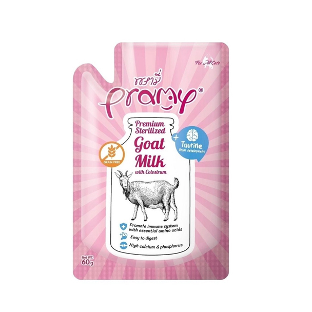 Pramy นมแพะ เสริมโคลอสตุ้มและทอรีน 60 กรัม (สำหรับแมว)