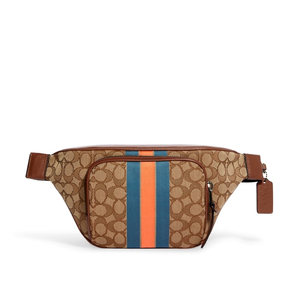 กระเป๋าคาดอก COACH C9364 THOMPSON BELT BAG IN SIGNATURE JACQUARD WITH VARSITY STRIPE (QBUC5) [C9364QBUC5-MA]