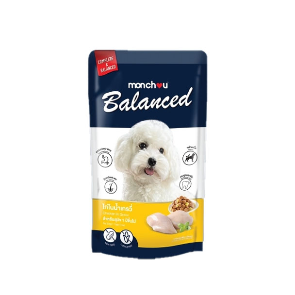 Monchou Balanced D5 สุนัขโตไก่ในน้ำเกรวี่ 120 กรัม