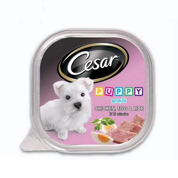 Cesar Puppy ลูกสุนัข ไก่ไข่พร้อมข้าว 100 g.