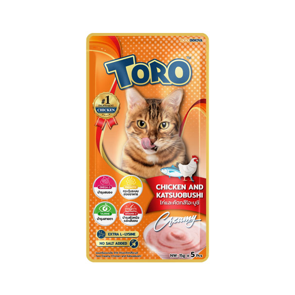 Toro แมวเลีย - ไก่และคัตทสึโอะบูชิ 15g. x 5 ชิ้น