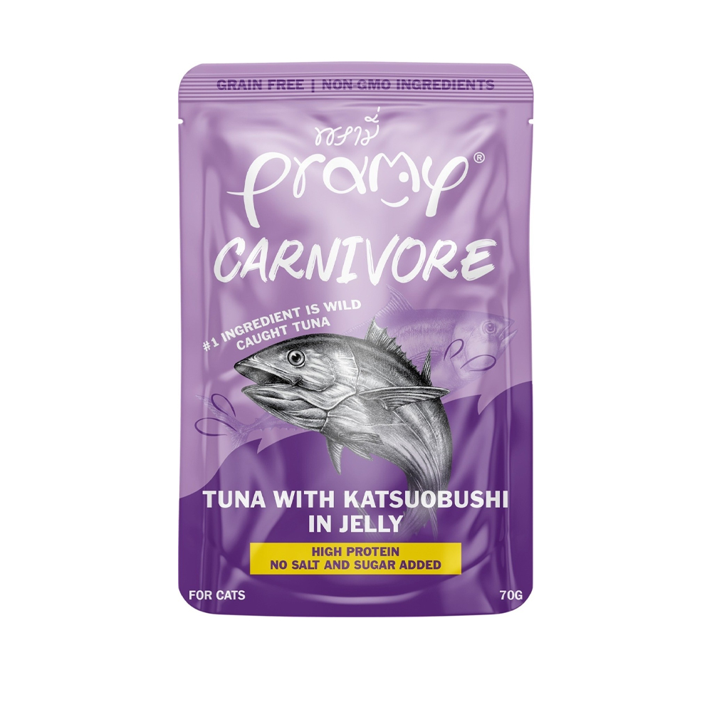 Pramy Carnivore CV6 ทูน่ากับปลาโอแห้งในเจลลี่ 70g