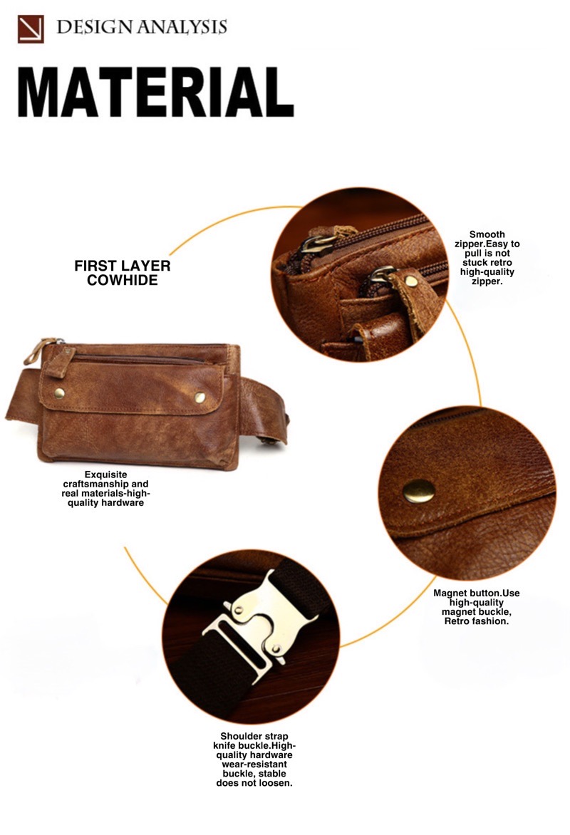 For You Leather LB34 กระเป๋าคาดเอว/คาดอก ผู้ชาย หนังแท้ ฝาพับกระดุมแม่เหล็ก รุ่นตัวล็อคหัวทองเหลือง LB34