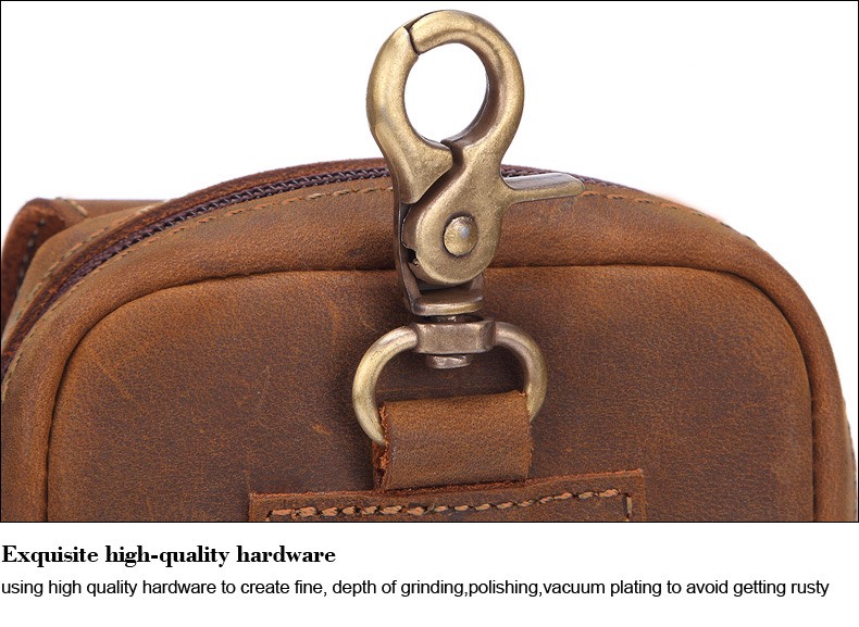 For You Leather LB47 กระเป๋าสะพายข้างผู้ชาย หนังแท้ ใบเล็ก กระเป๋าคาดเอว ร้อยเข็มขัด ค้องหูกางเกง (น้ำตาล) LB47