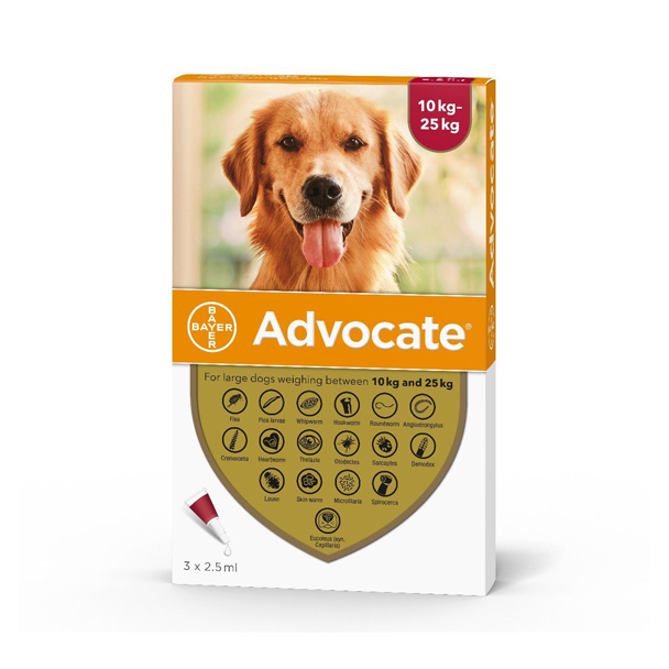 Advocate สุนัขน้ำหนัก 10-25 Kg 2.5 ml (สีแดง) **ราคาต่อ1หลอด**