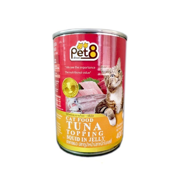 CC05 Pet8 ปลาทูน่าหน้าปลาหมึกในเจลลี่ 400 g.