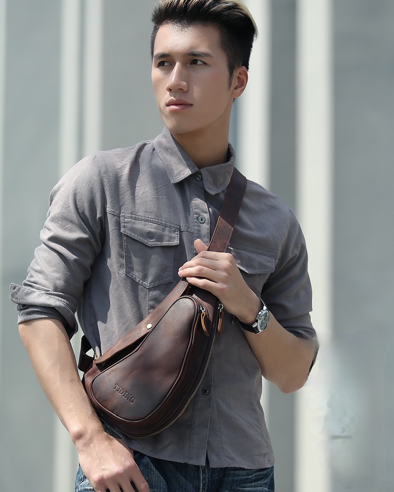 For You Leather LB48 กระเป๋าคาดอก กระเป๋าสะพายพาดลำตัว กระเป๋าผู้ชายหนังแท้ ทรงน้ำเต้า LB48