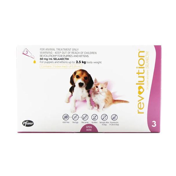 Revolution สุนัข และ แมว 2.5 Kg หรือน้อยกว่า (สีชมพู) **ราคาต่อ1หลอด**