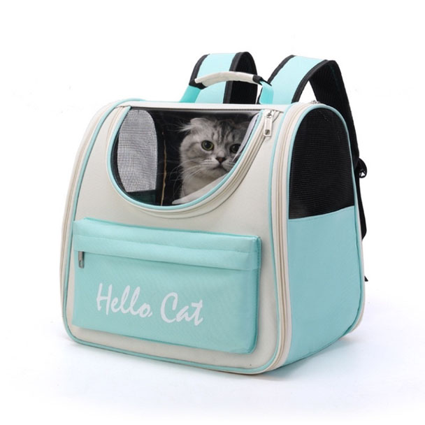 OLSP กระเป๋าสัตว์เลี้ยงสะพายหลัง Hello Cat (สีฟ้าเขียว)