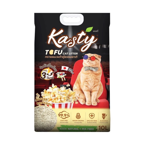 PPP Kasty ทรายเต้าหู้ธรรมชาติ กลิ่นป๊อปคอร์นอบเนย 10 ลิตร 4.54 Kg