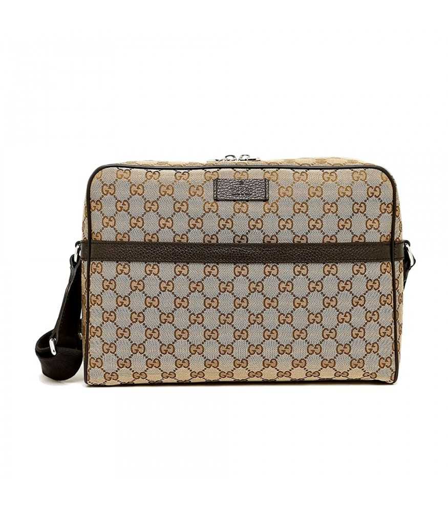 GUCCI GG CANVAS MESSENGER SHOULDER BAG (BEIGE/EBONY/BROWN) [449173KY9KN9886-MA]