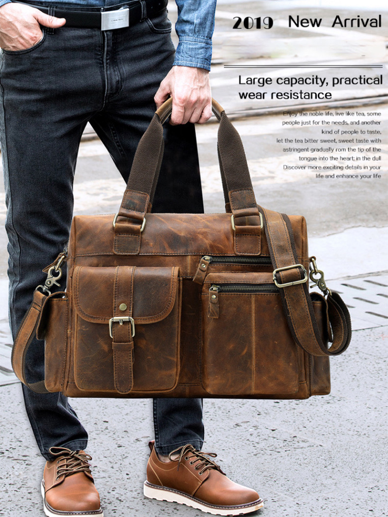 For You Leather LB55 กระเป๋าถือผู้ชาย กระเป๋าใส่เอกสาร แล็ปท็อป กระเป๋าท่องเที่ยว หนังแท้พรีเมียม พร้อมสายสะพายหนัง (น้ำตาล) LB55