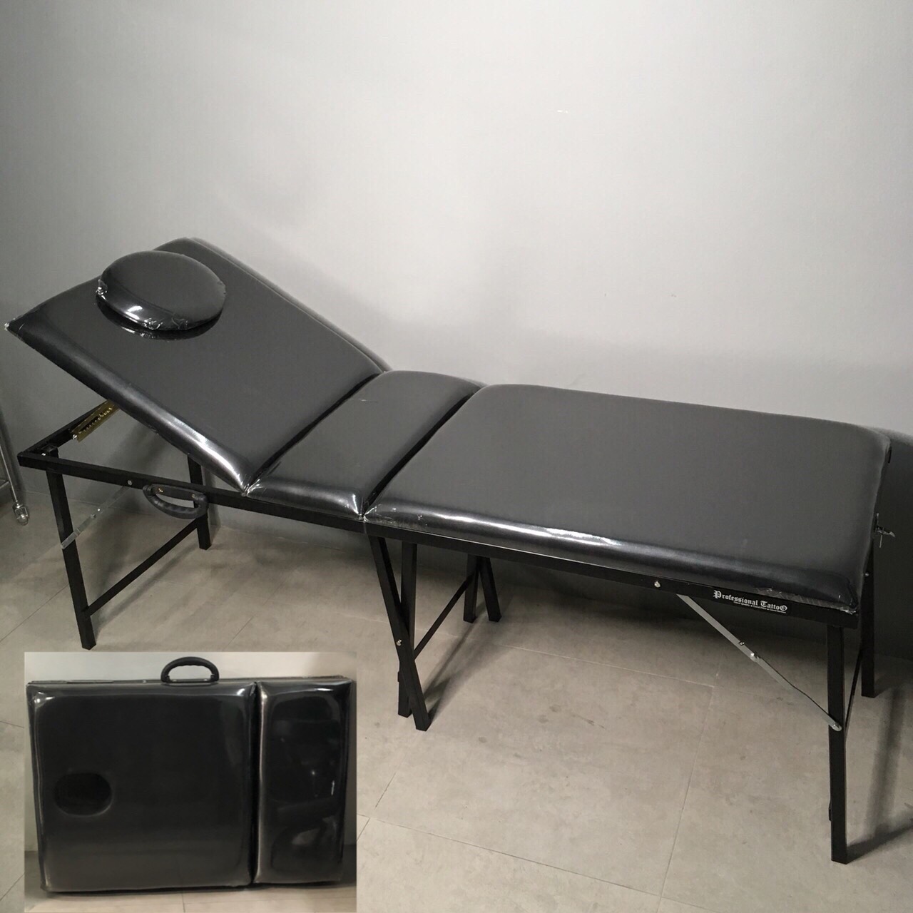 Professional Tattoo Iron Folding Bed Tattoo เตียงพับขาเหล็ก ฺBlack 180 X 60cm