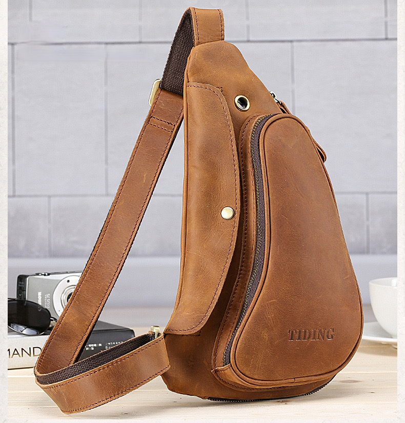 For You Leather LB48 กระเป๋าคาดอก กระเป๋าสะพายพาดลำตัว กระเป๋าผู้ชายหนังแท้ ทรงน้ำเต้า LB48