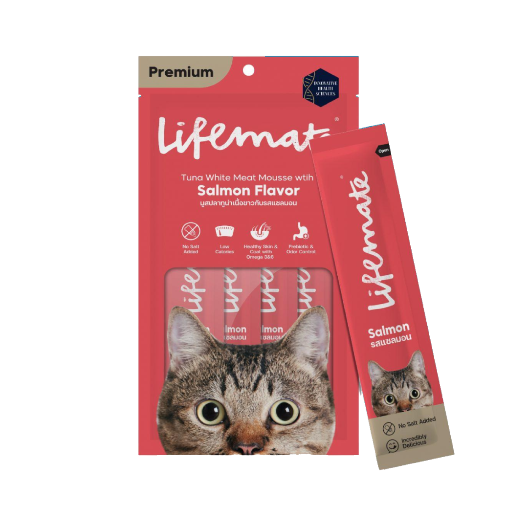 Life Mate CM1 แมวเลีย มูสปลาทูน่าเนื้อขาวกับรสแซลมอน 48 กรัม