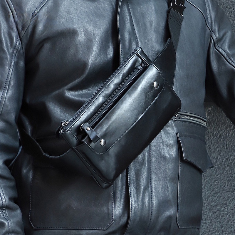 For You Leather LB34 กระเป๋าคาดเอว/คาดอก ผู้ชาย หนังแท้ ฝาพับกระดุมแม่เหล็ก รุ่นตัวล็อคหัวทองเหลือง LB34