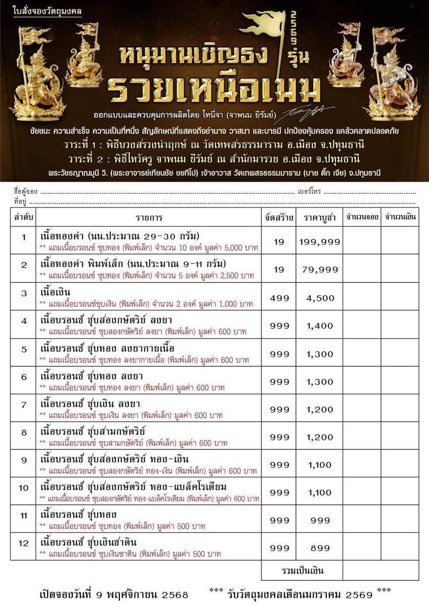 Booking หนุมานเชิญธง รุ่น รวยเหนือเมฆ