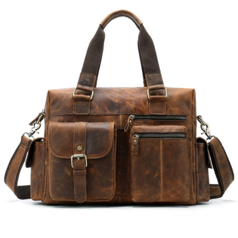 For You Leather LB55 กระเป๋าถือผู้ชาย กระเป๋าใส่เอกสาร แล็ปท็อป กระเป๋าท่องเที่ยว หนังแท้พรีเมียม พร้อมสายสะพายหนัง (น้ำตาล) LB55