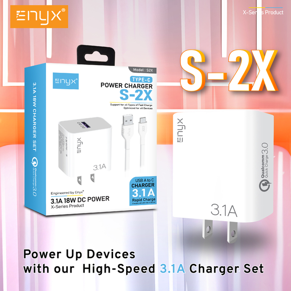 ชุดชาร์จ ENYX S-2X 3.1A รองรับการชาร์จเร็ว 18W สายชาร์จพร้อมหัวชาร์จในกล่องเดียว
