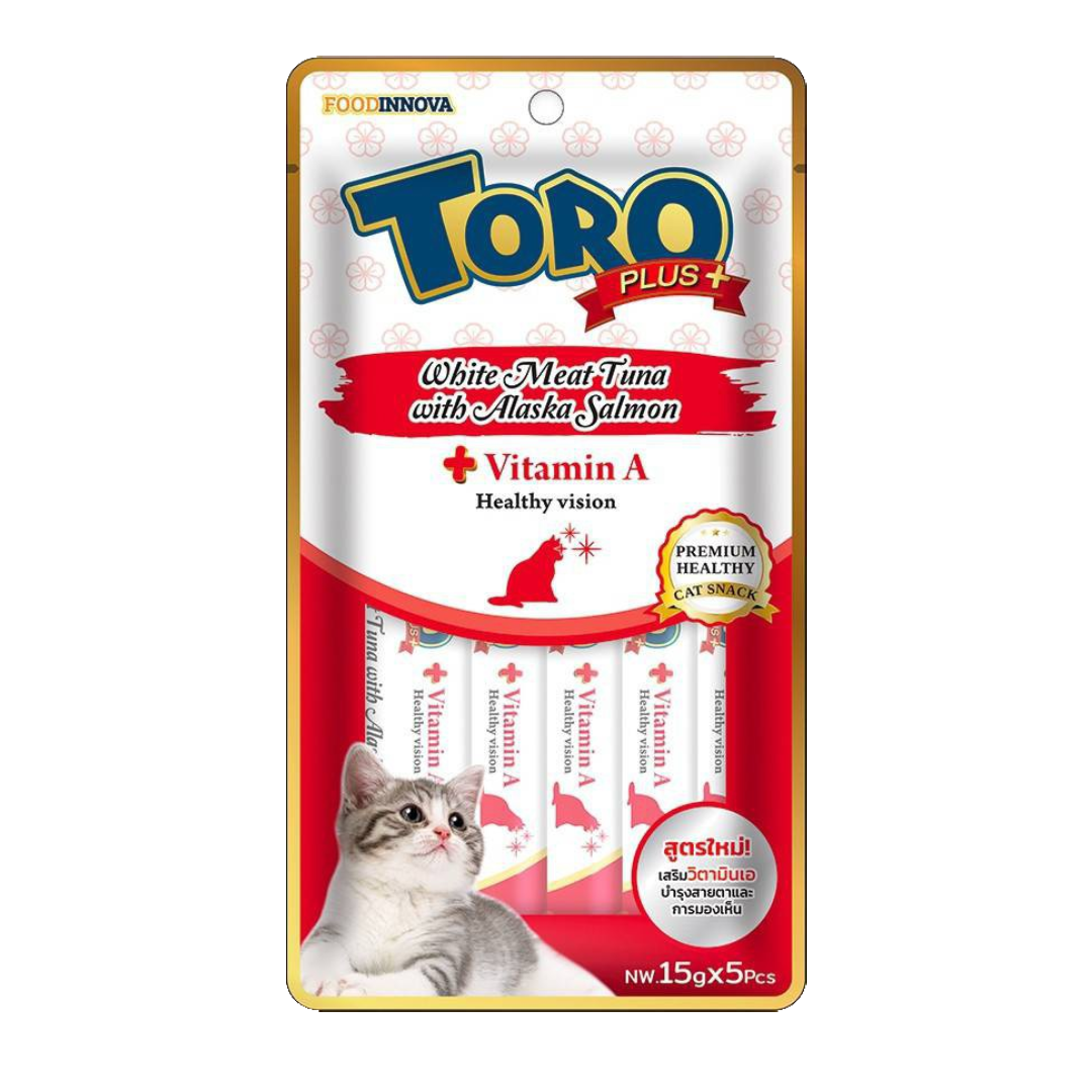 Toro+ TR12 แมวเลีย-ปลาทูน่าเนื้อขาวกับอลาสก้าแซลมอน 5 ซอง