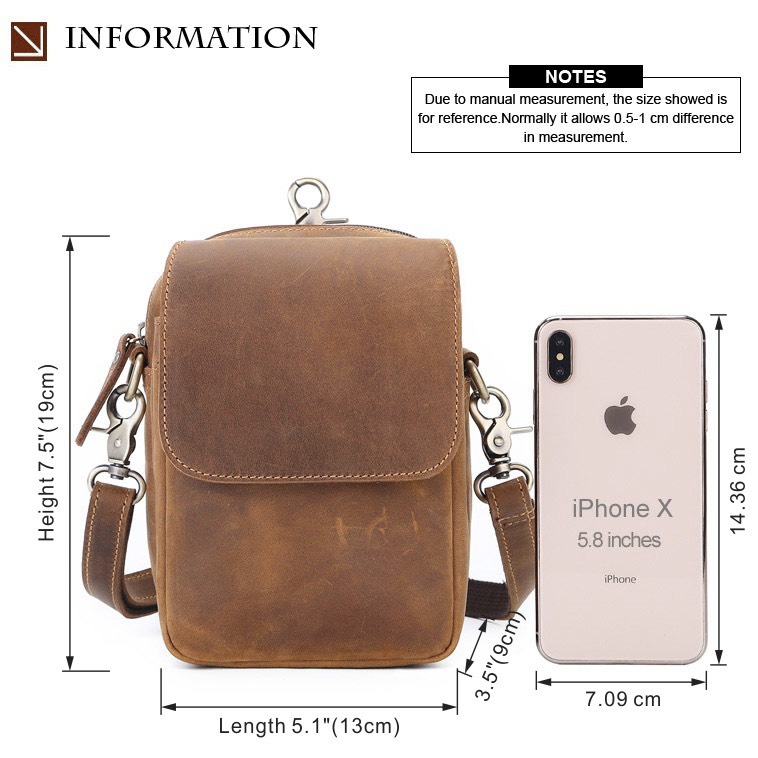 For You Leather LB47 กระเป๋าสะพายข้างผู้ชาย หนังแท้ ใบเล็ก กระเป๋าคาดเอว ร้อยเข็มขัด ค้องหูกางเกง (น้ำตาล) LB47