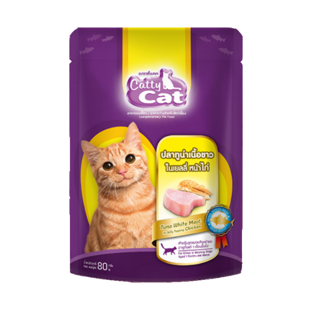 B/D Catty Cat PC54 ปลาทูน่าเนื้อขาวในเยลลี่หน้าไก่ 80g