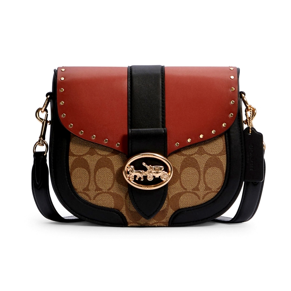 COACH C3593 GEORGIE SADDLE BAG IN COLORBLOCK SIGNATURE CANVAS WITH RIVETS (IMRL7) [C3593IMRL7]