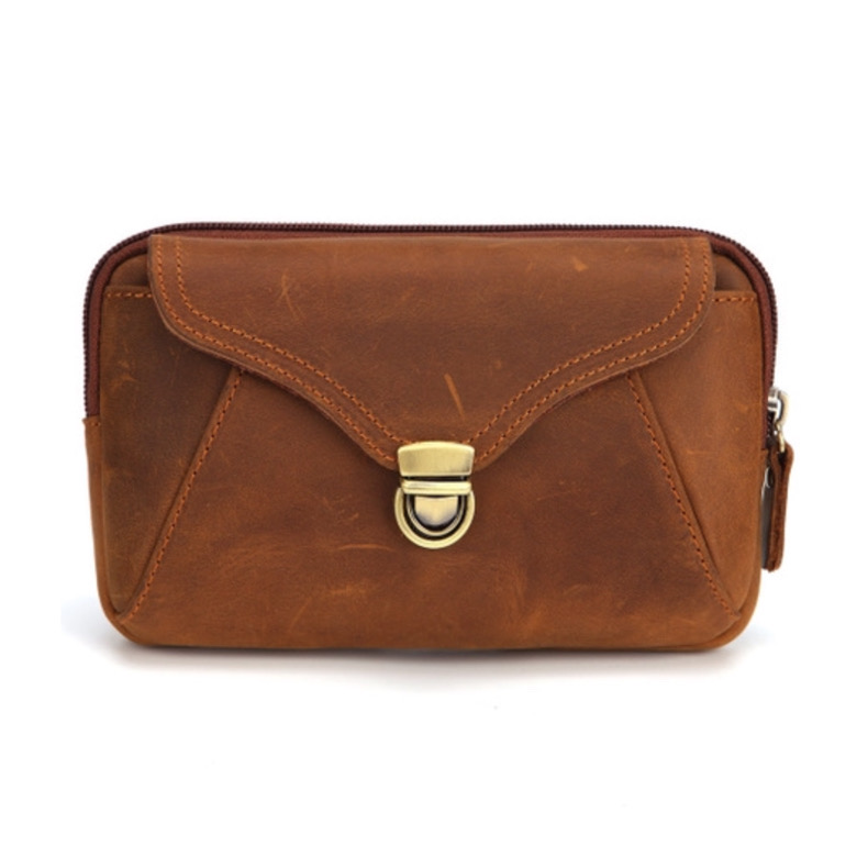 For You Leather LB63 กระเป๋าคาดเข็มขัด ใส่โทรศัพท์ หนังแท้ (น้ำตาล) LB63