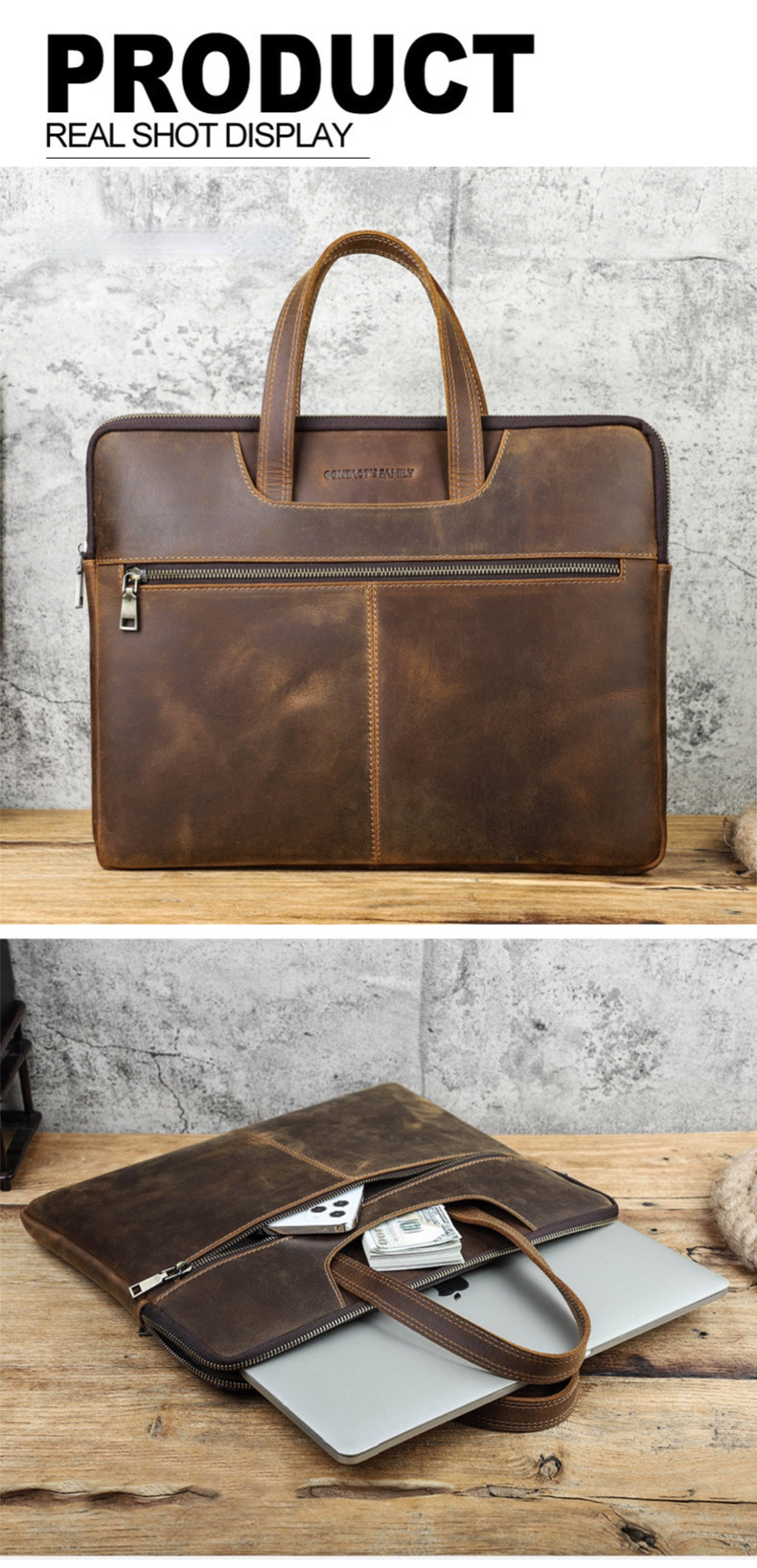 For You Leather LB58 กระเป๋าถือหนังแท้ กระเป๋าโน๊ตบุ๊ค กระเป๋า MacBook/Laptop ขนาด 16" (น้ำตาล) LB58