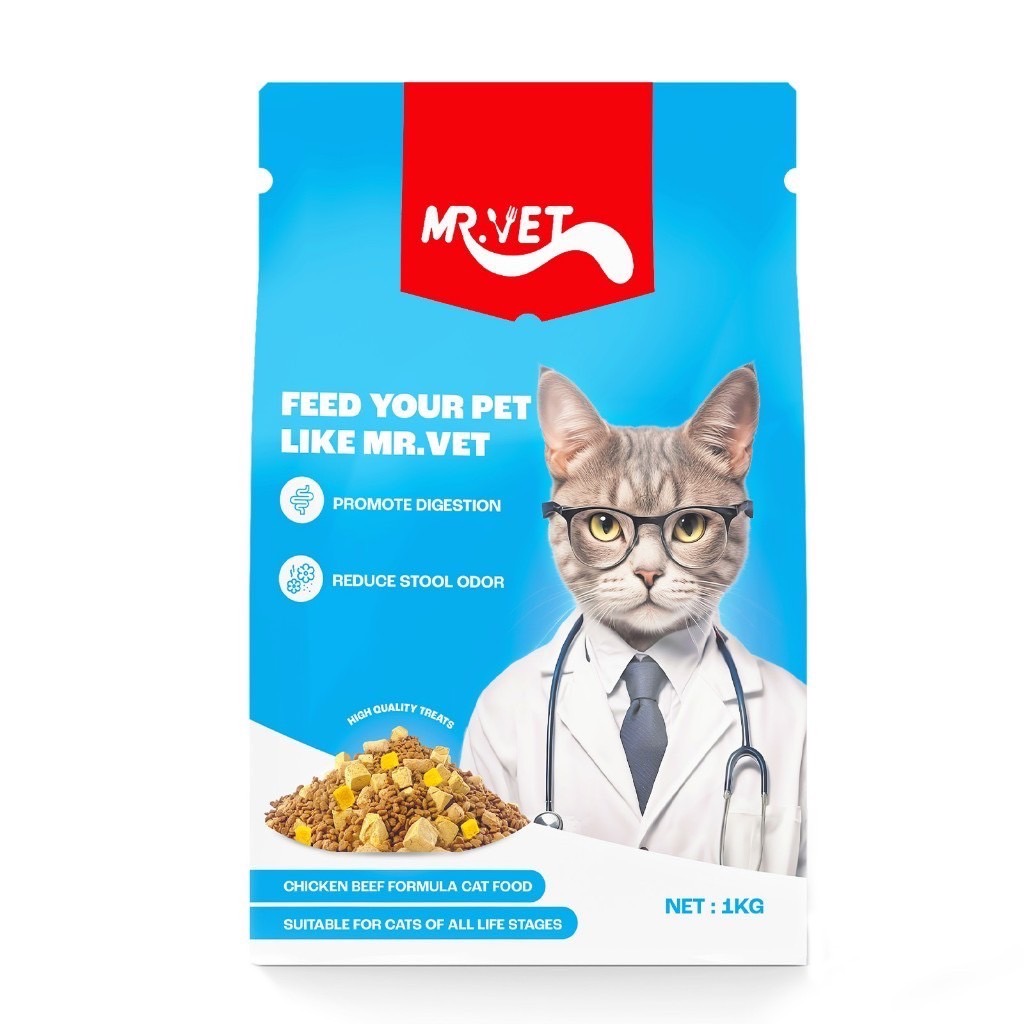 Mr.Vet แมวโต สูตรไก่และเนื้อวัว 1 Kg