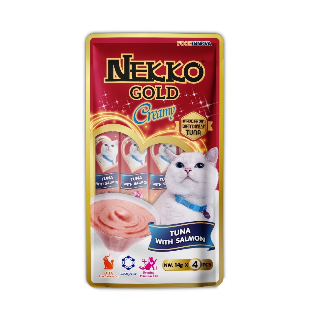 Nekko Gold แมวเลีย-ปลาทูน่ากับปลาแซลมอน 4 ซอง แดง