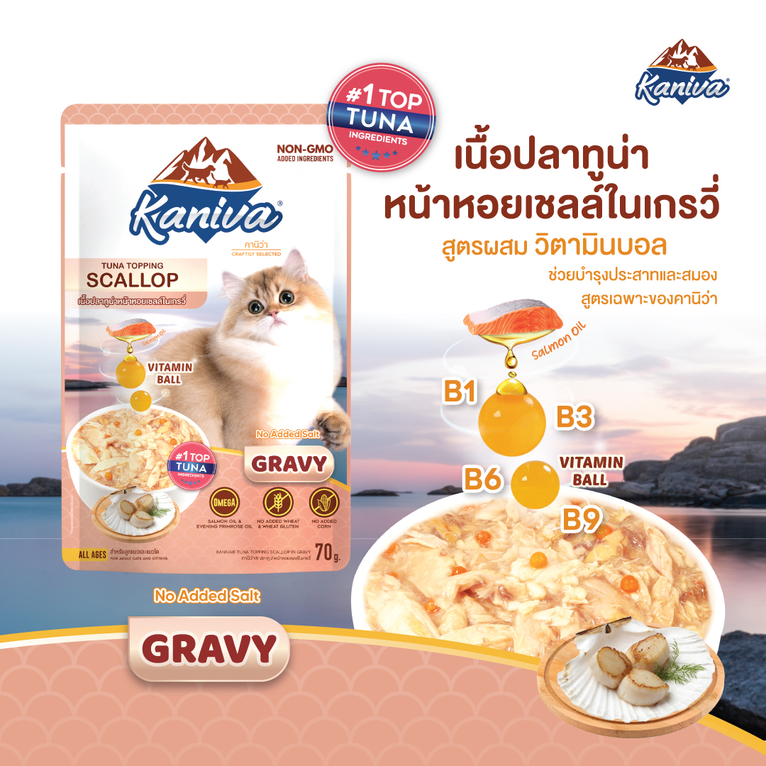 Kaniva เพาซ์ ปลาทูน่าหน้าหอยเชลล์ในเกรวี่ 70 กรัม