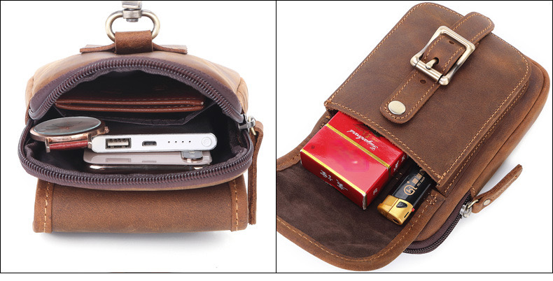 For You Leather LB46 กระเป๋าคาดเอว ร้อยเข็มขัด ใส่มือถือ หนังแท้ ใบใหญ่ มีตะขอค้องหูกางเกง (น้ำตาล) LB46