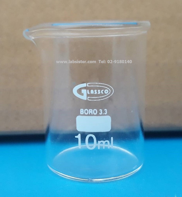 บีกเกอร์แก้วทรงเตี้ย 10 ml Beaker low-form "Glassco" UK